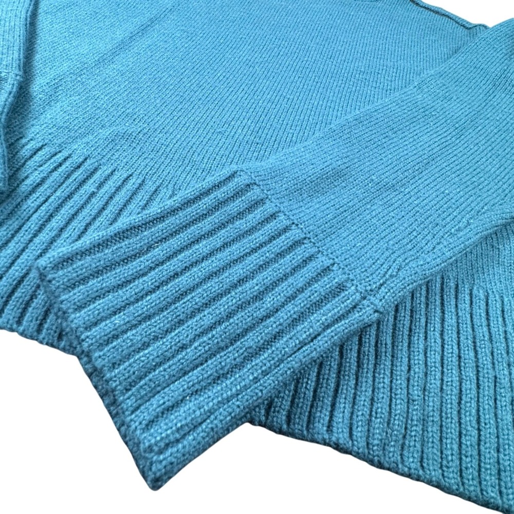 Jason Wu Mock Neck Sweater Teal Ribbed Wool Blend M Cabincore Chunky Chic Cozy - Picture 4 of 13